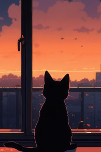 Cat Lofi Looking Outside (1440x2960) Resolution Wallpaper