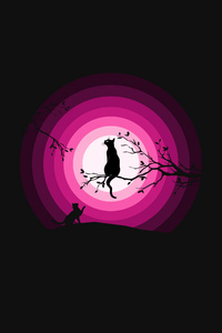 Cats Moon Pink Silhouette 5k (2160x3840) Resolution Wallpaper