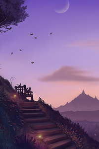 Cats Watching The Mountain View (320x480) Resolution Wallpaper