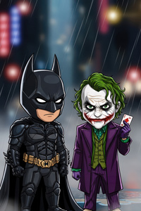 Chibi Joker X Batman (240x320) Resolution Wallpaper
