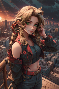 City Dreams With Aerith Gainsborough (1440x2560) Resolution Wallpaper