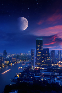 City Lights Moon Vibrant 4k (240x320) Resolution Wallpaper