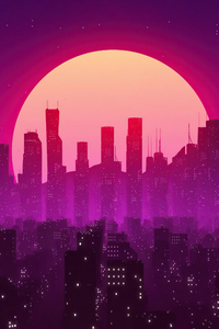 640x1136 City Lights Sunrise Vaporwave