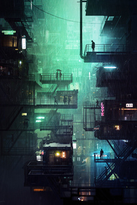 City Neon Rain 4k