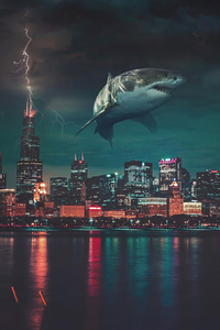 City Sharks 5k (320x480) Resolution Wallpaper