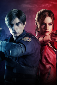 Claire Redfield And Leon Resident Evil 2 8k (240x400) Resolution Wallpaper