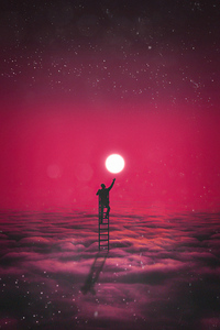 Climbing The Ladder To Touch The Moon (320x480) Resolution Wallpaper