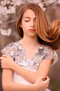 Closed Eyes Hair Blowing (320x480) Resolution Wallpaper