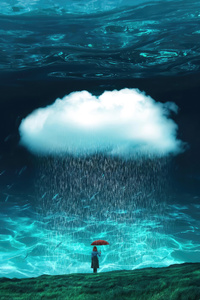 Cloud Raindrops A Girl And Her Umbrella (1242x2668) Resolution Wallpaper