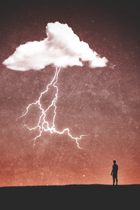Clouds Thunder Minimalism Person (1440x2560) Resolution Wallpaper
