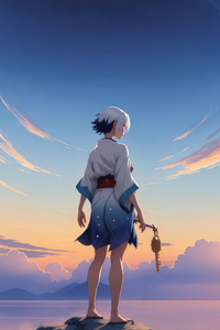 Cloudscape Anime Girl (1280x2120) Resolution Wallpaper