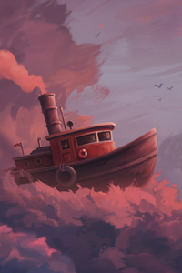 Cloudy Sea Boat Sailing (1440x2960) Resolution Wallpaper