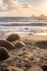 Coast Stones Sand Sunrise 4k