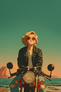Coastal Anime Girl Rider At Golden Hour (640x960) Resolution Wallpaper