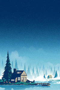 Cold Night Landscape Houses 4k (240x400) Resolution Wallpaper