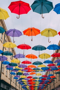 Colorful Umbrella City (1080x2280) Resolution Wallpaper