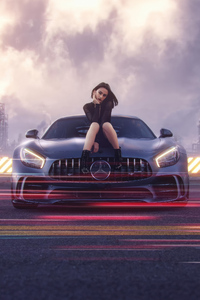 Cool Girl With Her Mercedes (1080x2160) Resolution Wallpaper