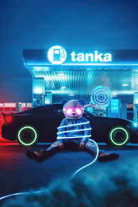 Cool Panda At Gas Station Neon 4k