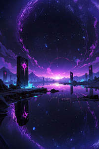 Cosmic Pillars Purple Horizon Reflections (480x800) Resolution Wallpaper
