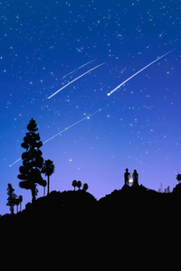 Couple At Starrty Night Watching Stars And Meteorite 5k