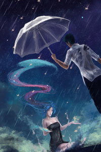 Couple Under Stars In The Rain (540x960) Resolution Wallpaper