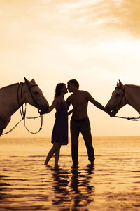 480x800 Couple With Horses On Beach 4k