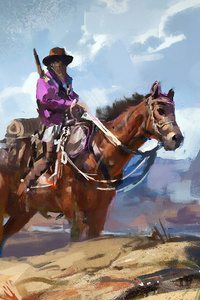 Cowboy On Horse Art