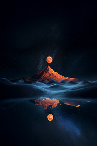 Crimson Moon Over Ice (1080x2280) Resolution Wallpaper