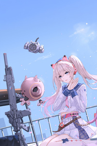 Cute Anime Girl On Rooftop Military Style (1125x2436) Resolution Wallpaper