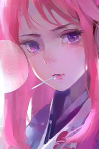 320x480 Cute Anime Girl Pink Art 4k