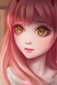Cute Anime Girl Pink Hairs Red Eyes