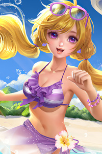 Cute Blonde Running On Beach (360x640) Resolution Wallpaper
