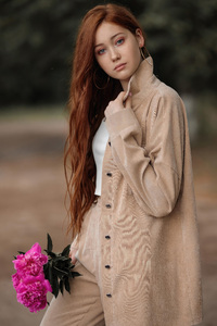 Cute Girl Redhead With Flowers (320x480) Resolution Wallpaper