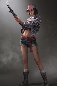 Cute Girl Wearing Cap With Gun (800x1280) Resolution Wallpaper