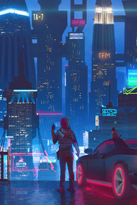 Cybeprunk City Science Fiction Car Ride Night Glow