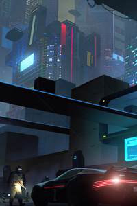 Cyber City Checkpost (1080x2160) Resolution Wallpaper