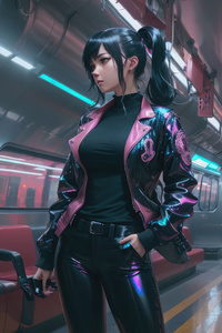 Cyber Girl In Train (1080x2400) Resolution Wallpaper