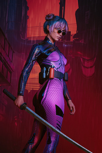 1080x2160 Cyberpunk 2077 City Girl With Sword 4k