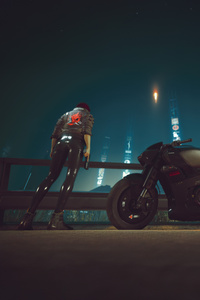 Cyberpunk 2077 Street Bike In Neon Lights (240x400) Resolution Wallpaper