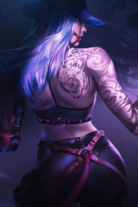1440x2960 Cyberpunk Armed Girl Tattoo On Back