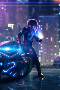 480x854 Cyberpunk Bike Street Light