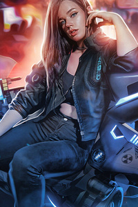 480x854 Cyberpunk Biker Girl Art