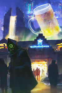 Cyberpunk City Beer Hall 4k