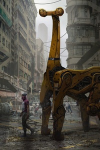 720x1280 Cyberpunk City Giraffe Artwork