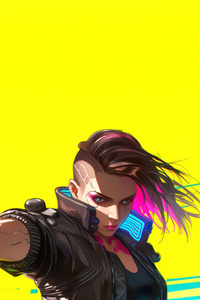 Cyberpunk Female Warrior With High Tech Gun (1080x2280) Resolution Wallpaper