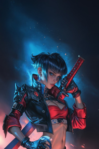 Cyberpunk Girl Blade Of Legends (1280x2120) Resolution Wallpaper