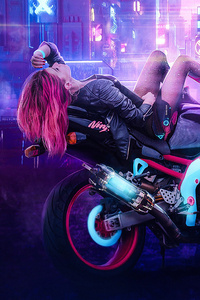 Cyberpunk Girl On Bike