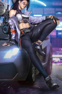 1080x2280 Cyberpunk Girl Portrait Art 5k