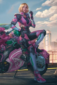 Cyberpunk Girl With Bike Cat