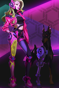 Cyberpunk Girl With Dog 4k